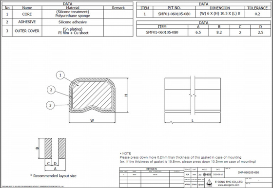 gaxeta de proteção condutora eletrônica, AU EMI Shielding Gasket de 10.5mm