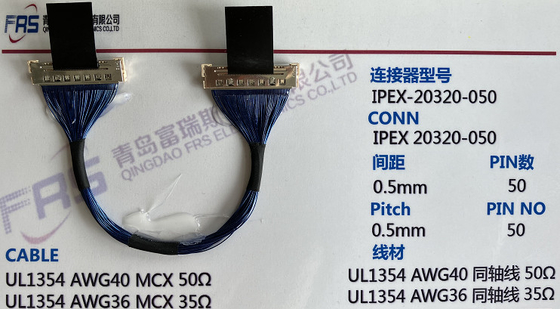Conjuntos do chicote de fios 210mm LCD 40 Pin Connector Micro Coax Cable do fio de Awg40 LVDS