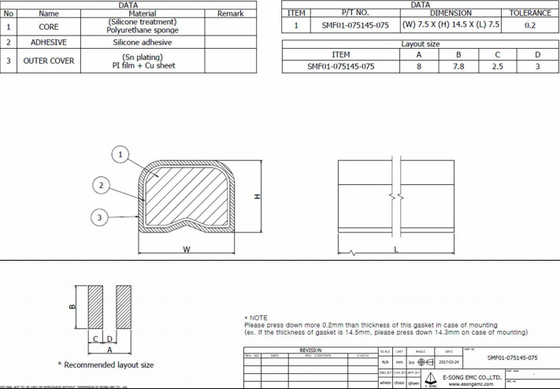 O plano condutor de EMI Foam Gasket 14.5mm do chapeamento do SN corrugou-se
