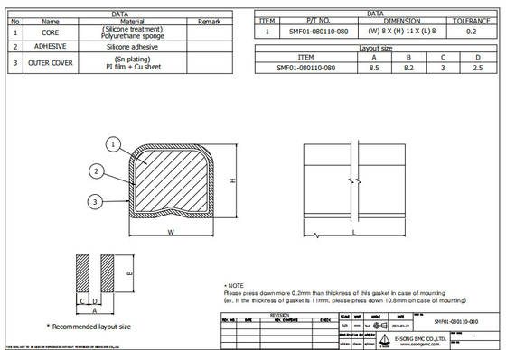 SMT EMI Foam Gasket Conductive SMF que protege o chapeamento do Au