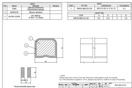 Au Emi Connector Gaskets do sensor do toque, 11mm Emi Finger Gasket