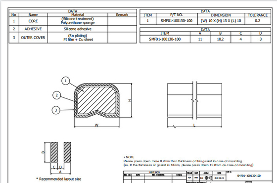 proteção de 10x13mm EMI Foam Gasket Plating Conductive