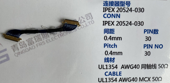 30 revestimento do Pin 50 Pin Electrical Harness Assembly 0.4mm LVDS 40 Pin Cable Ultra Thin Black