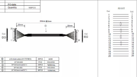 cabo coaxial do micro de 50-15000mm, cabo 32awg coaxial fino para o painel LCD 15,6