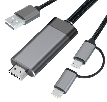 2 em 1 1080p micro Hdmi cabografe Hdmi de alumínio ao cabo do Usb C